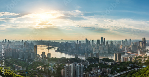 Panoramic skyline and modern commercial buildings in Chongqing, China.