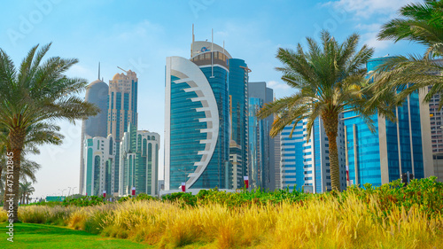 Valokuva Doha city with many landmark towers , view from the corniche area