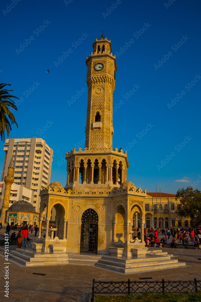 IZMIR, TURKEY: Clock tower. The famous clock tower became the symbol of Izmir, located in square.