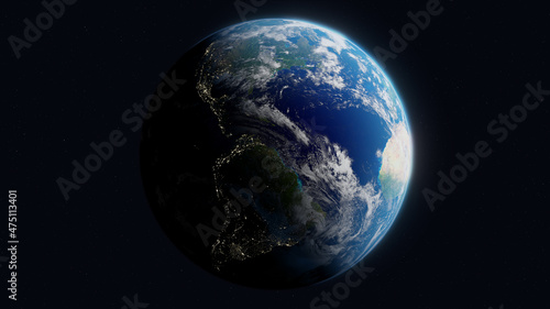 Print op canvas Planet Earth in space with night and city light view