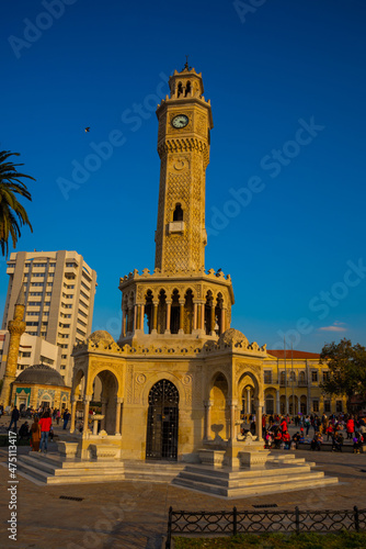 IZMIR, TURKEY: Clock tower. The famous clock tower became the symbol of Izmir, located in square. © Anna ART