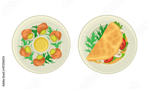 French cuisine traditional delicious dishes set vector illustration