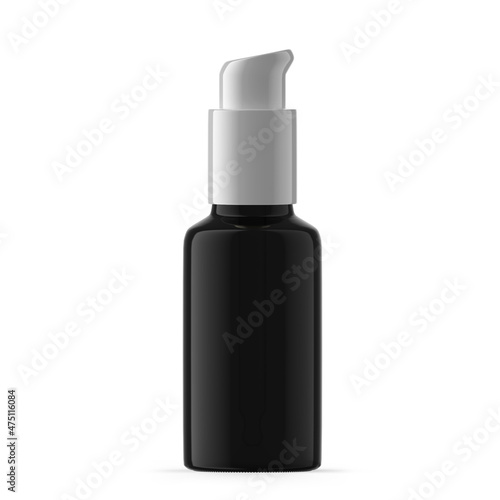30ml 1 oz Black Glass Pump Bottle. Isolated