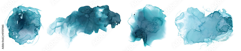 Alcohol ink abstract shape Hand drawn blue texture - obrazy, fototapety, plakaty 