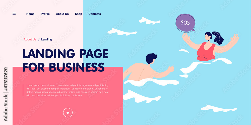 Lifeguard swimming towards drowning woman. Female character calling for help in sea or ocean flat vector illustration. Accident, emergency concept for banner, website design or landing web page Lifeguard swimming towards drowning woman. Female character calling for help in sea or ocean flat vector illustration. Accident, emergency concept for banner, website design or landing web page
