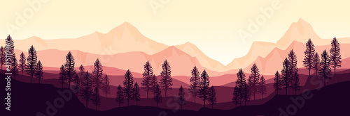 sunset mountain landscape with tree forest vector illustration design for wallpaper design, design template, background template, and tourism design template 