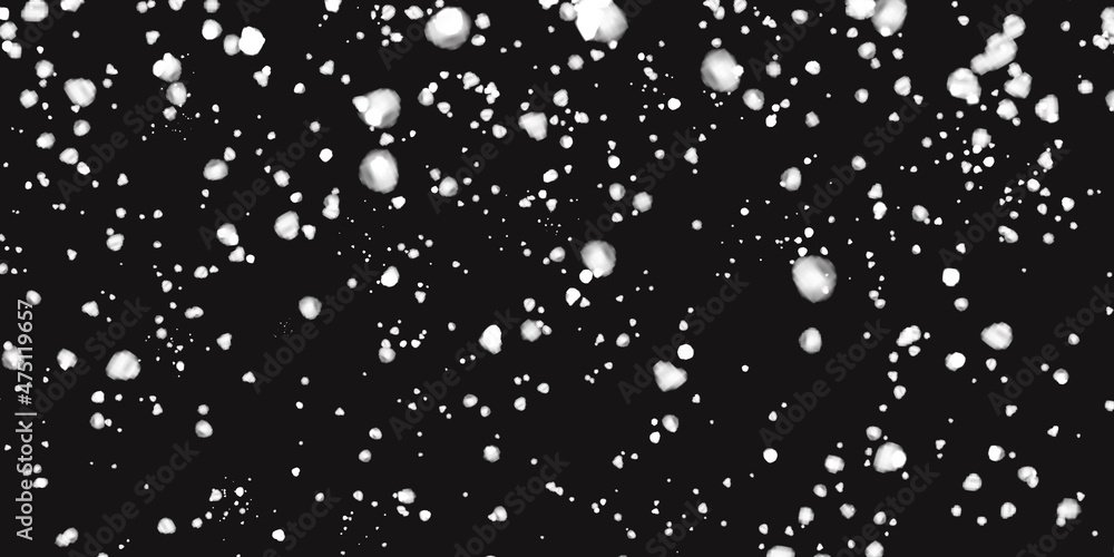 Realistic Snow, Gray Winter. Winter Holidays Storm Background. Advertising Frame, New Year, Christmas Weather. Falling Snowflakes, Night Sky. 