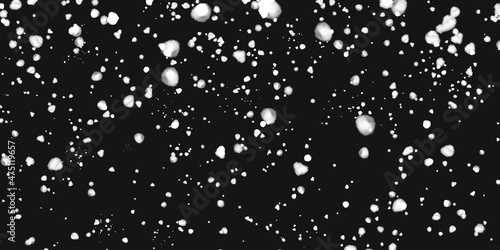 Realistic Snow, Gray Winter. Winter Holidays Storm Background. Advertising Frame, New Year, Christmas Weather. Falling Snowflakes, Night Sky. 