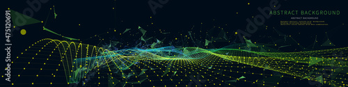 Abstract technology background with wavy color grid. Analytics data algorithms. Computing concept. Big Data. Banner for business, science and technology.