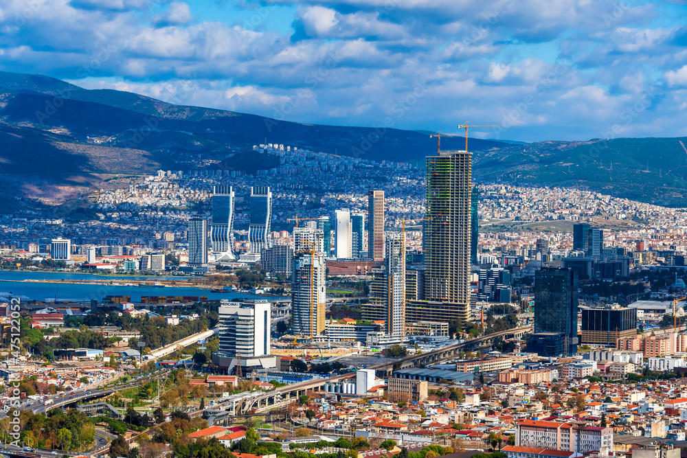 Izmir City panoramic view from Kadifekale Castle. Izmir is the third biggest city of Turkey.