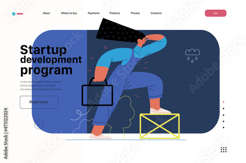 Startup illustration, website landing template. Concept of building new business