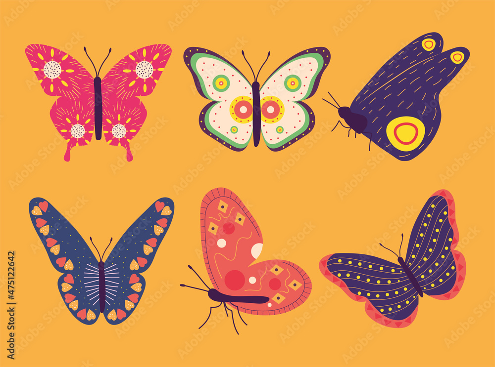 colorful butterflies icon collection
