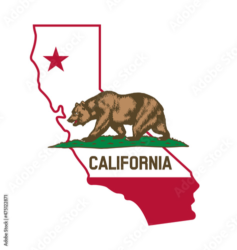 Fotografie, Obraz california ca state flag in map shape