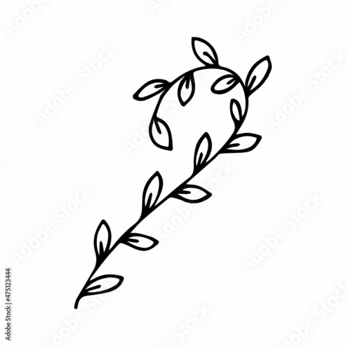  vector illustration of a branch with leaves in doodle style
