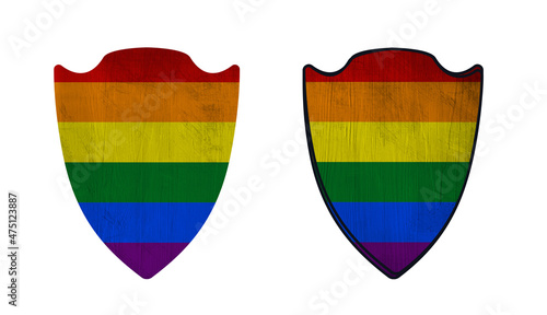 World countries. Shield symbol in colors of LGBT flag