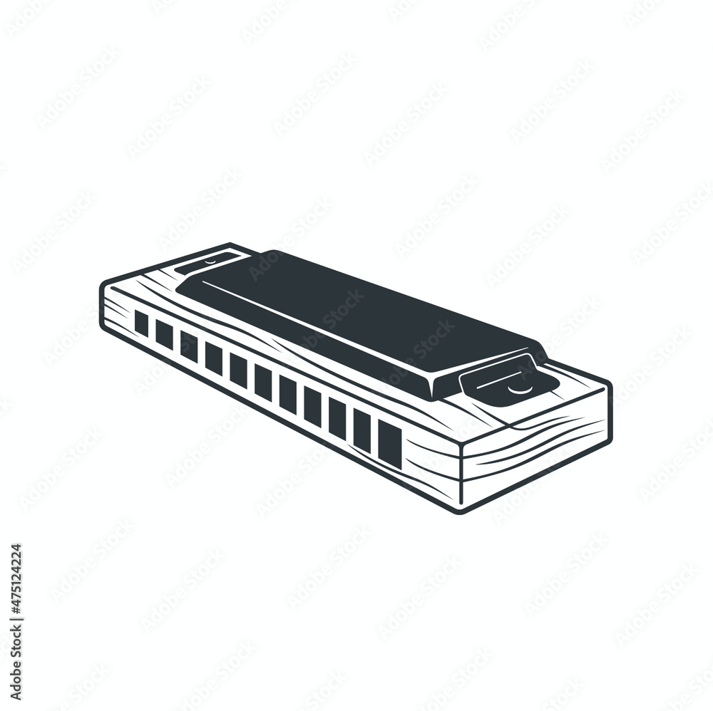 illustration of harmonica, wind instrument, vector art. illustration of harmonica, wind instrument, vector art.