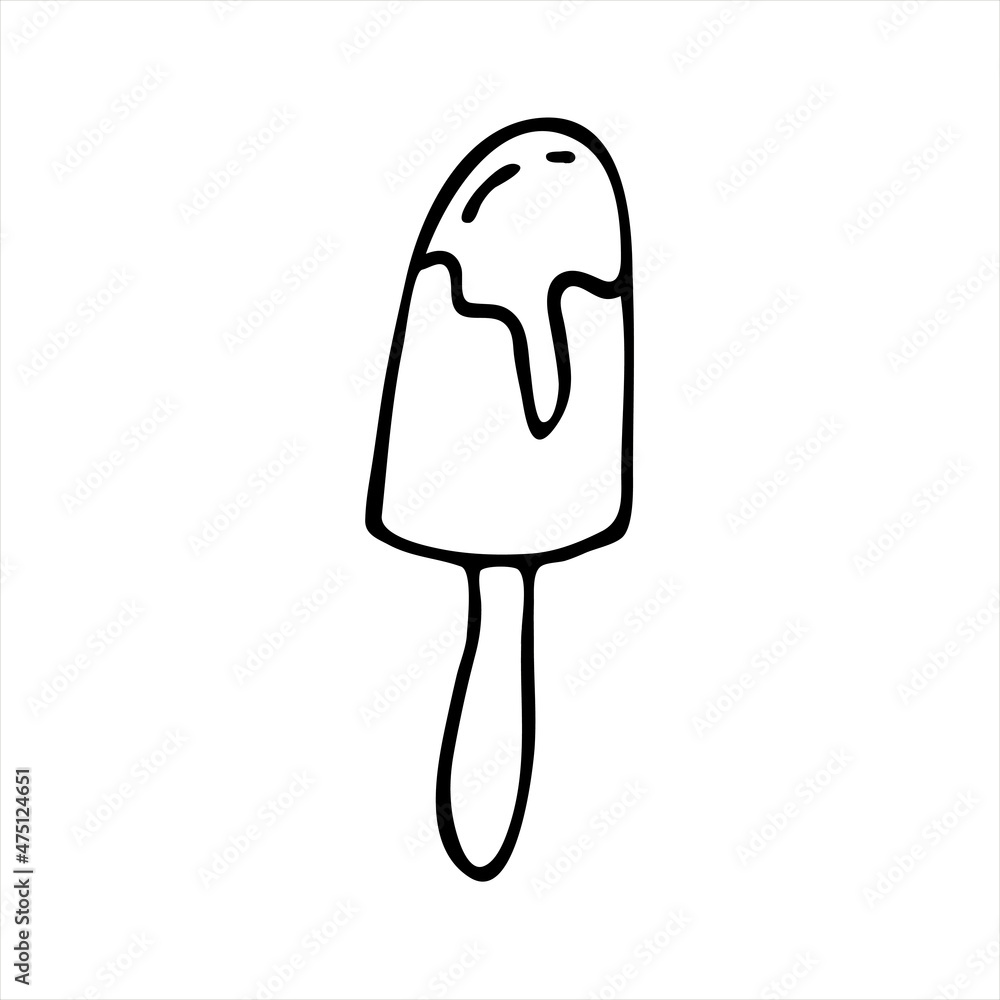 Vector hand-drawn sketch of ice cream. Popsicle. Doodle style. Vector image of ice cream on a stick. Vector hand-drawn sketch of ice cream. Popsicle. Doodle style. Vector image of ice cream on a stick.