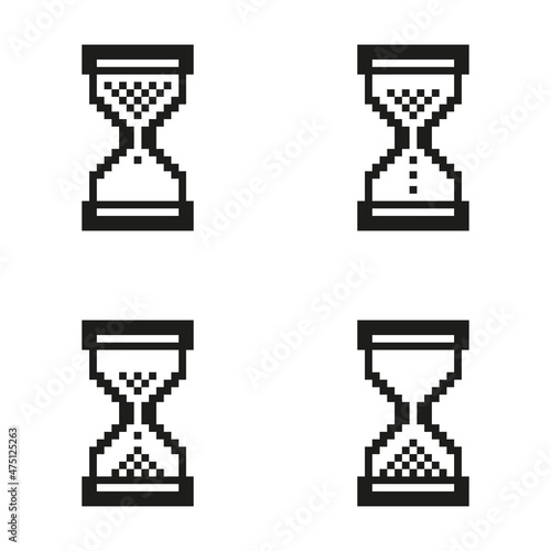 Hourglass icon. Pixel black and white drawing.