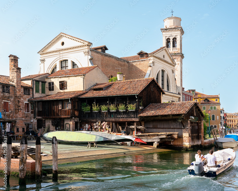 Gondola boatyard Squero di San Trovaso in Venice repairing gondolas