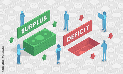 Surplus vs Deficit flat vector illustration, is less than what is required