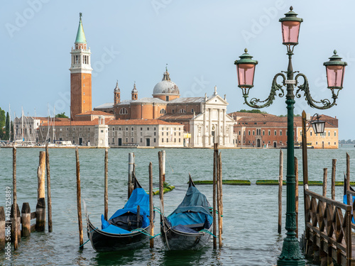 Classic view of gondolas in Venice with San Giorgio Maggiore church in background © Robert Ray