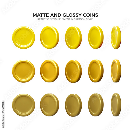 3d gold coin rotation. Realistic gold coin on white background