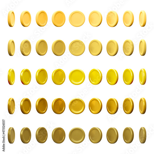 Set of 3d gold coin. Realistic gold coin on white background