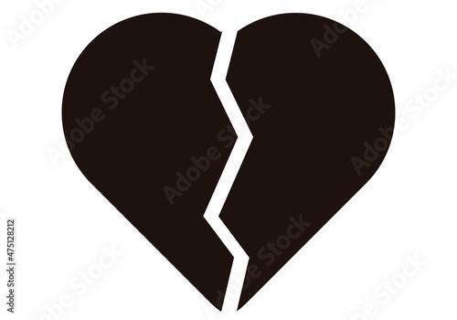 Icono negro de corazón roto en fondo blanco.