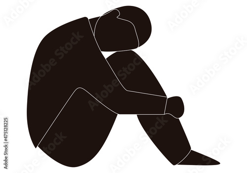 Icono negro de persona deprimida en fondo blanco.