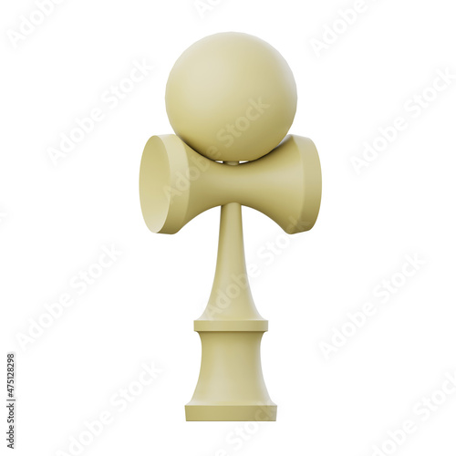 Wooden kendama 3d render illustration on white background. Japanese skill toy.