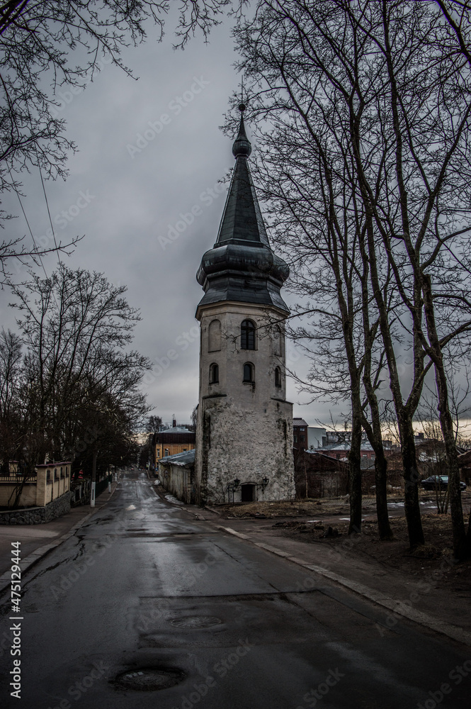 old stone tower in Vyborg, Russia