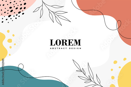 Hand drawn abstract design background with pastel colors and plant ornament. Vector illustration.