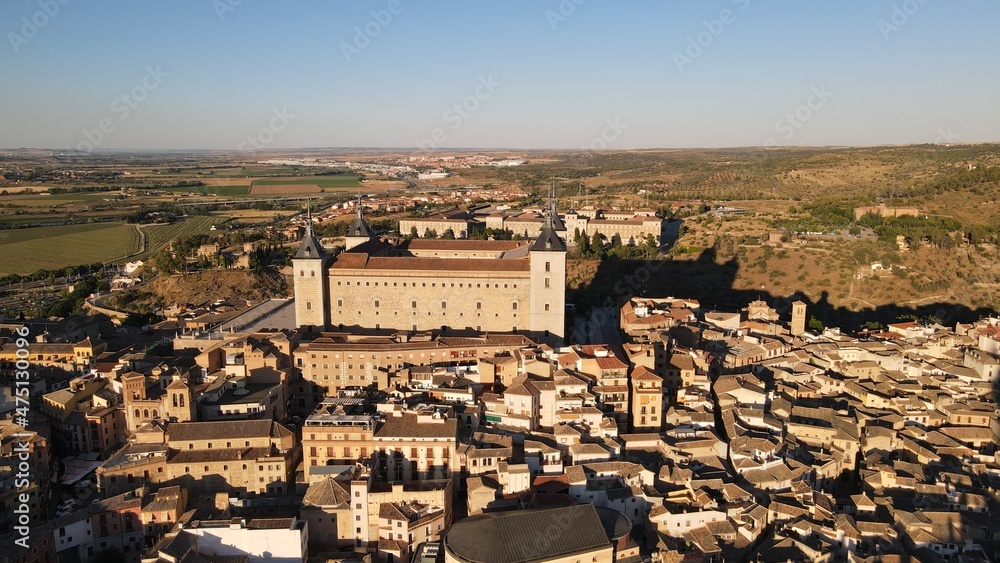 Nice aerial image of the city of Toledo, with the cathedral and the old town. River that surrounds the city