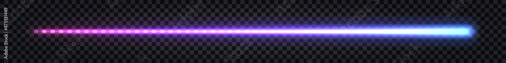 Glowing laser beam, neon stick with light thunder bolt effect. Purple to blue gradient, electric impulse dynamic line. Techno futuristic energy ray, isolated element. Vector illustration Glowing laser beam, neon stick with light thunder bolt effect. Purple to blue gradient, electric impulse dynamic line. Techno futuristic energy ray, isolated element. Vector illustration