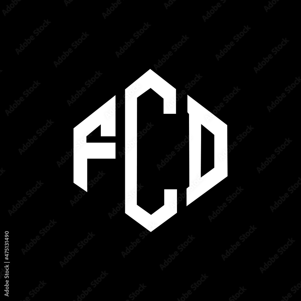 FCD letter logo design with polygon shape. FCD polygon and cube shape logo design. FCD hexagon vector logo template white and black colors. FCD monogram, business and real estate logo.