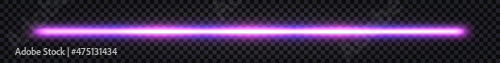 Neon stick, laser beam with glowing light effecr. Purple blue gradient, electric thunder bolt, fluorescent halogen ray lineisolated on dark transparent background. Vector illustration