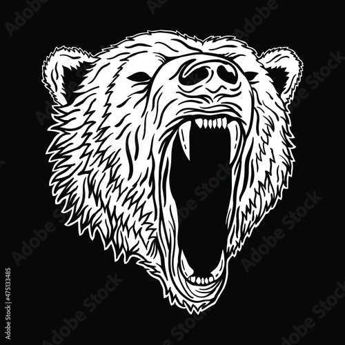 grizzly bear black and white illustration print on t-shirts,jacket,souvenirs or tattoo free vector