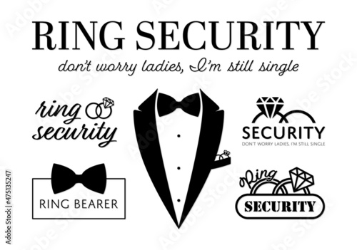 Ring security bundle Ring bearer signs Funny phrases for Wedding T-shirt Tuxedo with wedding rings Bow tie