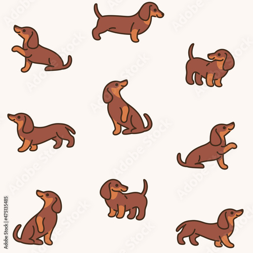 Cartoon happy dachshund - simple trendy pattern with dogs. Flat vector illustration for prints, clothing, packaging and postcards. 
