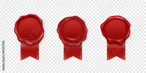 Vector 3d Realistic Vintage Red Stamp, Wax Seal Set Isolated. Sealing Wax, Stamps, Labels for Quality Certificate, Document, Letter, Envelop. Imprint, Wax Insignia, Tag. Guarantee, Secret Sign, Label