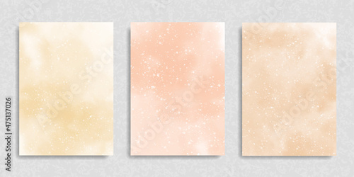 Set of watercolor peach beige brown background for paper design. Soft pastel wallpaper. Illustration as template for layout composition