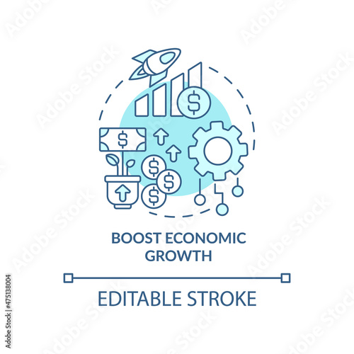Boost economic growth blue concept icon. Automation advantages abstract idea thin line illustration. Isolated outline drawing. Editable stroke. Roboto-Medium, Myriad Pro-Bold fonts used