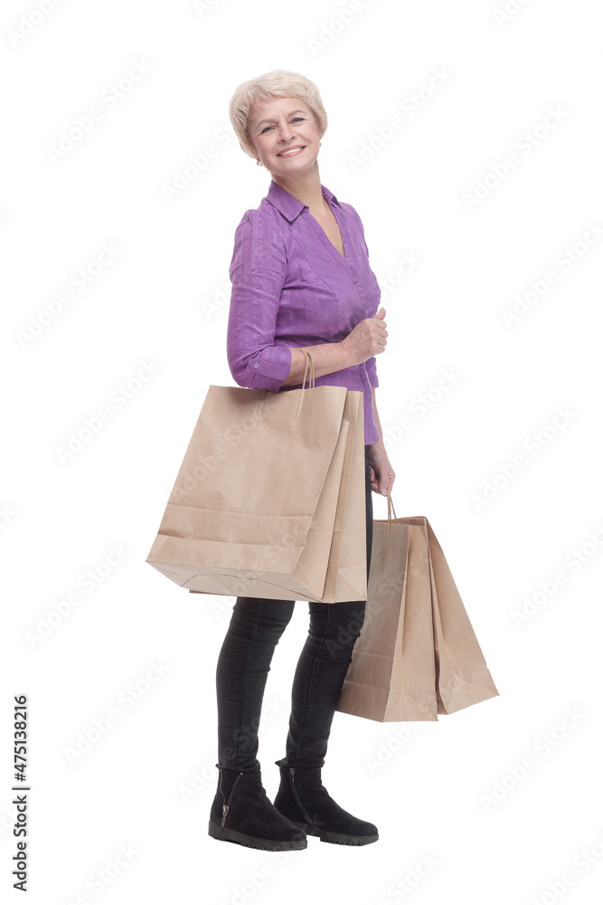 in full growth. smiling casual woman with shopping bags. in full growth. smiling casual woman with shopping bags.