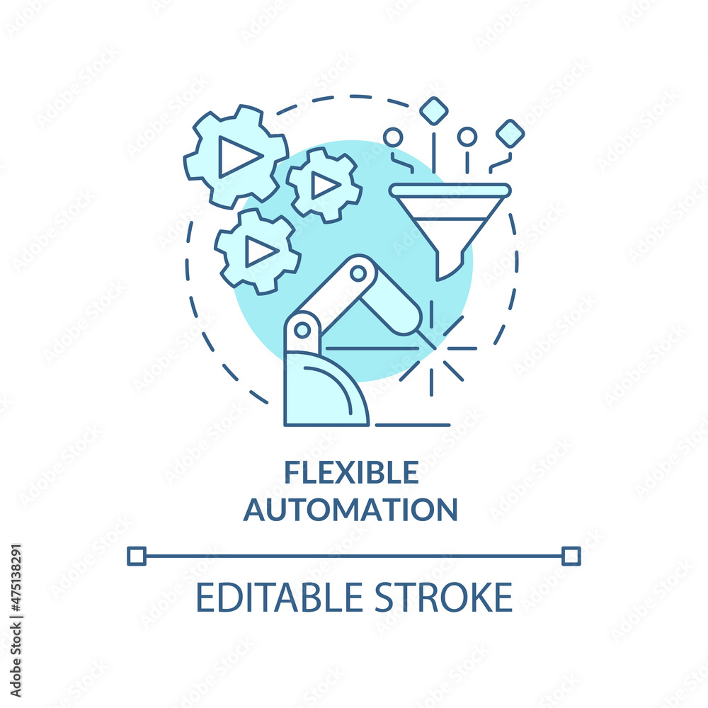Naklejka premium Flexible automation blue concept icon. Extended programmable automation abstract idea thin line illustration. Isolated outline drawing. Editable stroke. Roboto-Medium, Myriad Pro-Bold fonts used