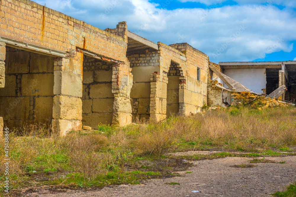 abandoned broken buildings made of concrete blocks, abandoned broken buildings made of concrete blocks,