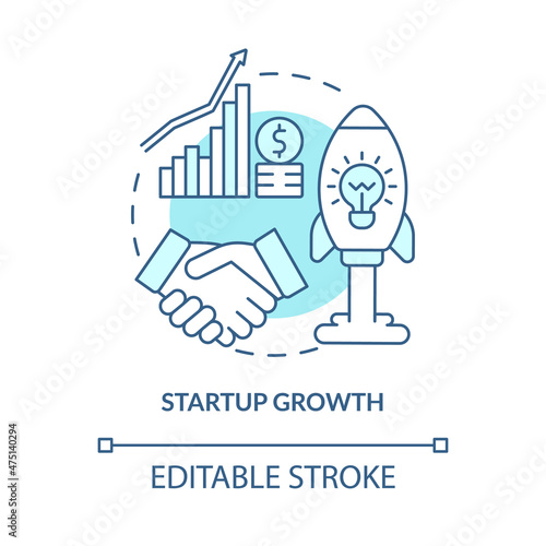Startup growth turquoise concept icon. Reaching profitability abstract idea thin line illustration. Isolated outline drawing. Editable stroke. Roboto-Medium, Myriad Pro-Bold fonts used