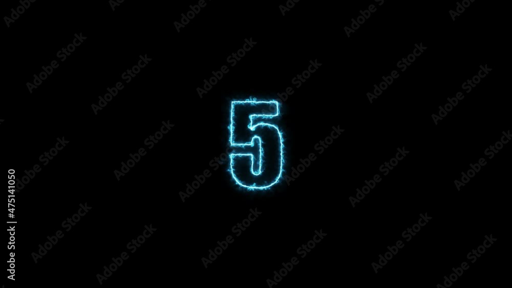 neon countdown animation. Neon bright glowing countdown timer from 10 to 0 seconds.