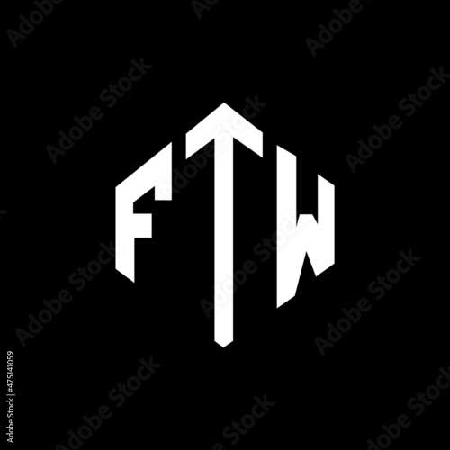 FTW letter logo design with polygon shape. FTW polygon and cube shape logo design. FTW hexagon vector logo template white and black colors. FTW monogram, business and real estate logo.