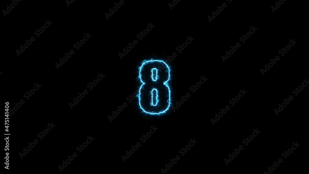 Neon numbers Eight glowing on an alpha channel background. number 8 glowing in the dark, neon light Neon numbers Eight glowing on an alpha channel background. number 8 glowing in the dark, neon light