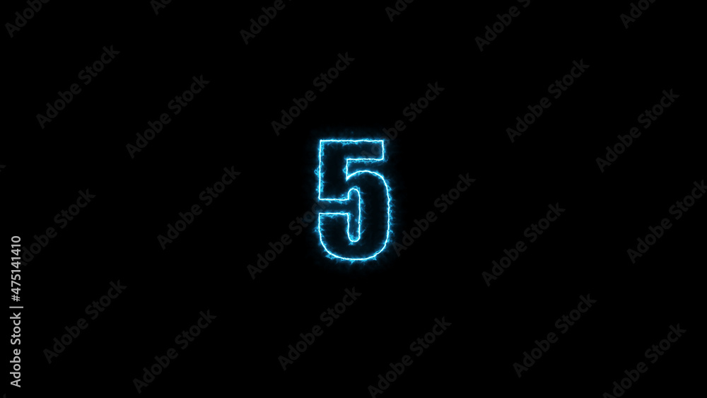 Neon numbers five glowing on an alpha channel background. number 5 glowing in the dark, neon light Neon numbers five glowing on an alpha channel background. number 5 glowing in the dark, neon light